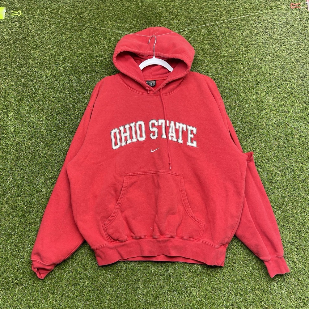Nike Ohio State Buckeyes Hoodie Mens Medium Sweatshirt Center Swoosh OSU y2k Red